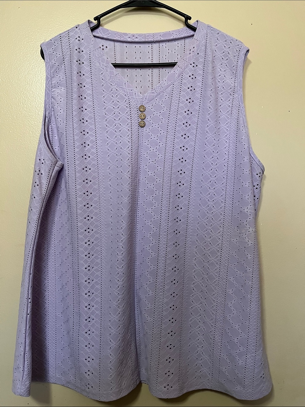 Sleeveless Lavender Eyelet Tank with Decorative Buttons